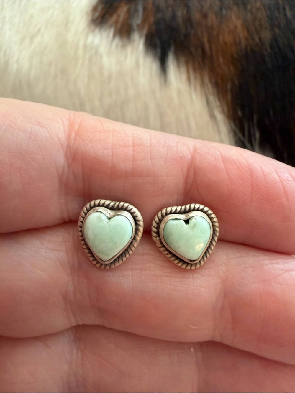 ❤️ Paloma Variscite Heart Shaped Matte Brushed Sterling Stud Earrings - Picture 6 of 12